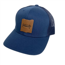 Load image into Gallery viewer, Trucker Hat with Leather Rockface and Pictograph Patch