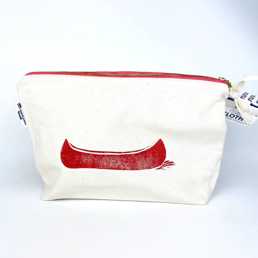 Hand Printed Large Size Canoe Zipper Pouches - Organic Cotton