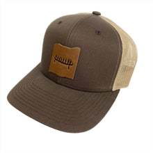 Load image into Gallery viewer, Trucker Hat with Leather Rockface and Pictograph Patch
