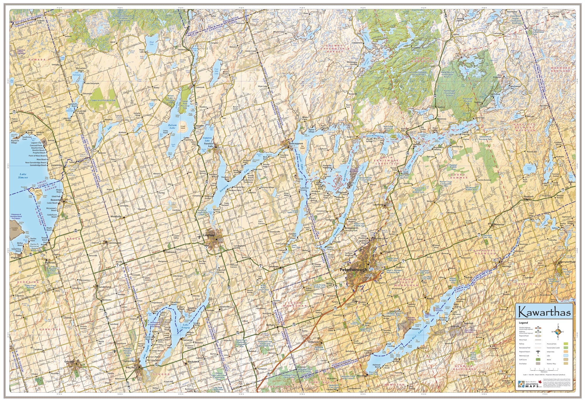 Chandos Lake, Kawartha Lakes Ontario Wall Map - 22 X 17 Inch Laminated Map | Detailed Cottage & Lake Map For Decor