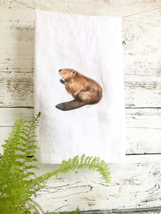 Canadian Beaver French Linen Tea Towel