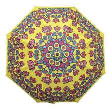 Load image into Gallery viewer, Norval Morrisseau - Floral on Yellow Collapsible Umbrella

