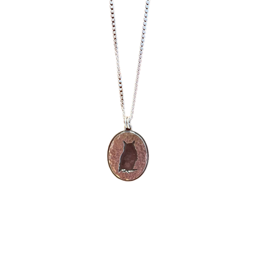 Great Horned Owl Necklace (Hammered)