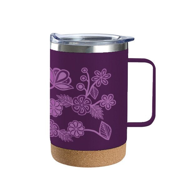 Ojibwe Florals with Handle Cork Base Travel Mug