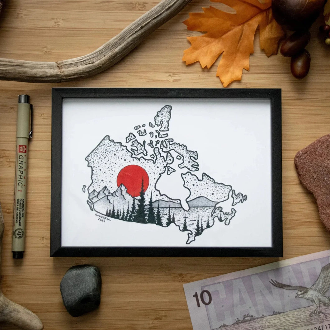 Naturally Illustrated Print - Canada Lake and Mountains